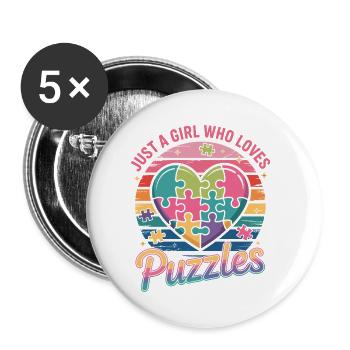 Mädchen liebt Puzzles Herz Regenbogen - Buttons klein 25 mm (5er Pack) - Weiß - Vorne