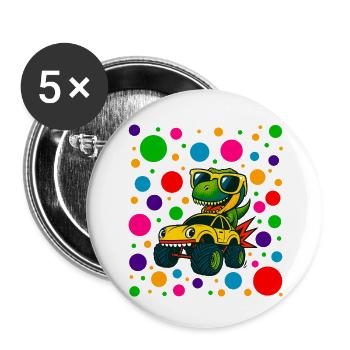 Pilote de dinosaure en neon dots - Lot de 5 petits badges (25 mm) - blanc - Devant