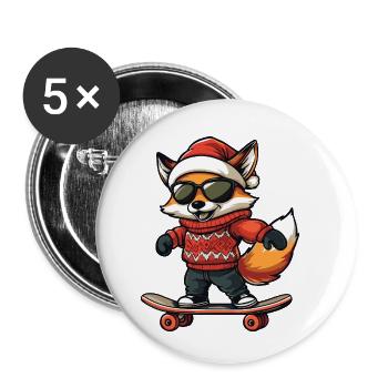 Renard Noël Drôle - Lot de 5 petits badges (25 mm) - blanc - Devant