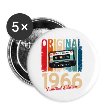 Cassette 60ème Anniversaire Novembre Millésime 1966 - Lot de 5 petits badges (25 mm) - blanc - Devant