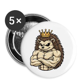 Starker Igel König Cartoon Fitness Portrait - Buttons klein 25 mm (5er Pack) - Weiß - Vorne