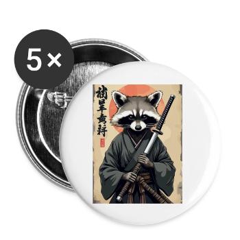 Samouraï raton laveur en kimono - Lot de 5 petits badges (25 mm) - blanc - Devant