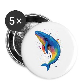 Baleine bleue Baleine Baleines bleues Baleines Chant Baleine Plongeur Baleines Océan - Lot de 5 petits badges (25 mm) - blanc - Devant