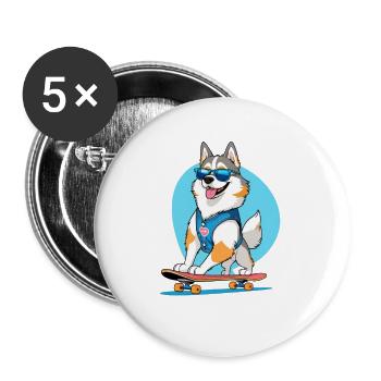 Corgi auf Skateboard Denim-Weste - Buttons klein 25 mm (5er Pack) - Weiß - Vorne
