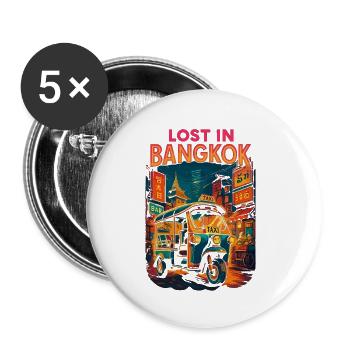 Lost in Bangkok – Streetlife & Adventure Design - Lot de 5 petits badges (25 mm) - blanc - Devant