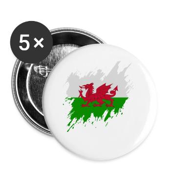 Flagge von Wales, Rissen-Stil - Buttons klein 25 mm (5er Pack) - Weiß - Vorne