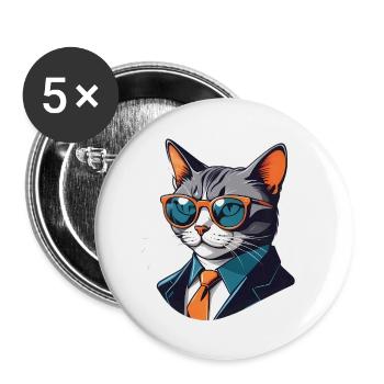 Chat d’affaires avec des lunettes de soleil en costume - Lot de 5 petits badges (25 mm) - blanc - Devant