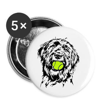 Briard Ball Balljunkie Dogs Wilsigns - Buttons small 1''/25 mm (5-pack) - white - Front