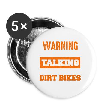 Warnung: Dirt Bikes Gespräch Start - Buttons klein 25 mm (5er Pack) - Weiß - Vorne