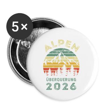 Alpenüberquerung 2026 Retro - Wandern - Buttons klein 25 mm (5er Pack) - Weiß - Vorne