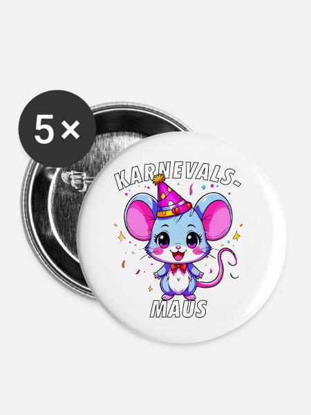 KARNEVALS MAUS - Buttons klein 25 mm (5er Pack) - Weiß