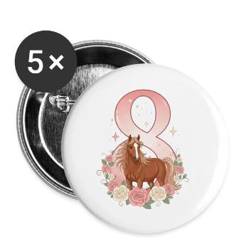 8. Geburtstag Mädchen, Pferd, Pony, 8 Jahre alt - Buttons klein 25 mm (5er Pack) - Weiß - Vorne