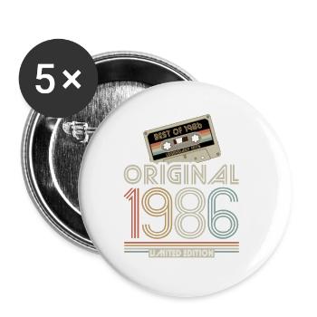 Limited Edition Original 1986 Retro Kassette - Buttons klein 25 mm (5er Pack) - Weiß - Vorne