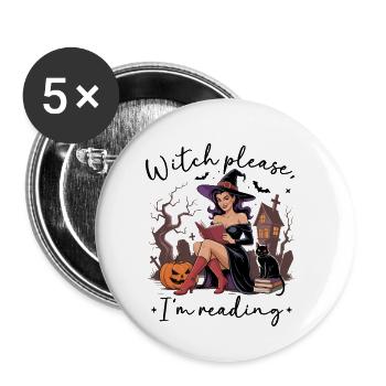 Witch Reading by Pumpkin Night - Buttons small 1''/25 mm (5-pack) - white - Front