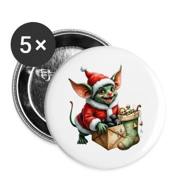 Lutin de Noël vert avec sac - Lot de 5 petits badges (25 mm) - blanc - Devant