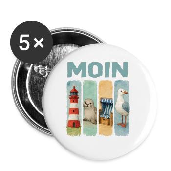 Phare de Moin, chaise de plage avec phoques, côte des mouettes - Lot de 5 petits badges (25 mm) - blanc - Devant