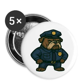 Bulldog Police Officer Cartoon - Buttons small 1''/25 mm (5-pack) - white - Front