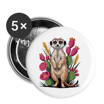 Suricate mignon entre cactus - Lot de 5 petits badges (25 mm) - blanc - Devant