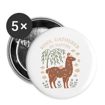 Cottagecore Lama Ästhetisches Süßes Nutztier - Buttons klein 25 mm (5er Pack) - Weiß - Vorne