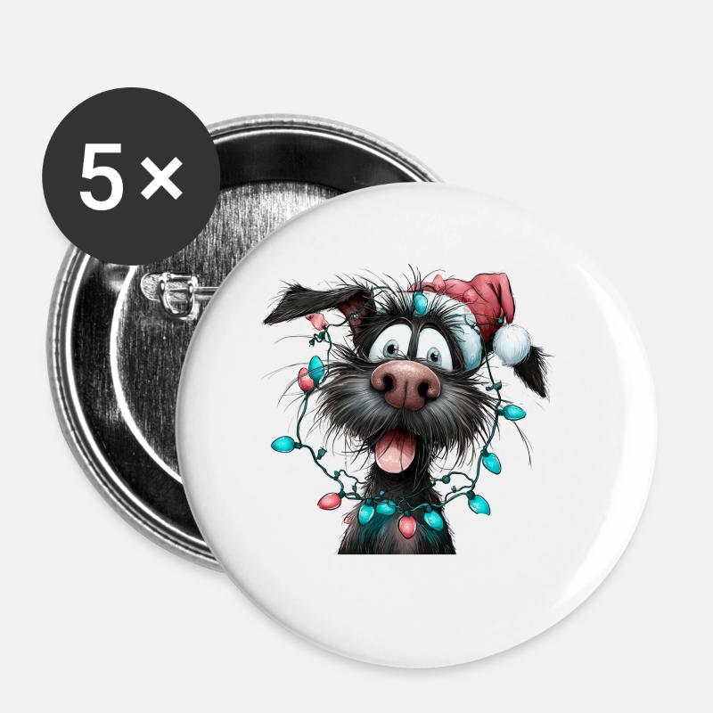 Weihnachtswuff mit Lichterkette - Buttons klein 25 mm (5er Pack) - Weiß