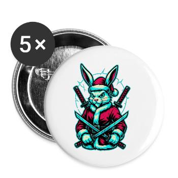 Ninja Weihnachts Hase Katana Shirt - Buttons klein 25 mm (5er Pack) - Weiß - Vorne