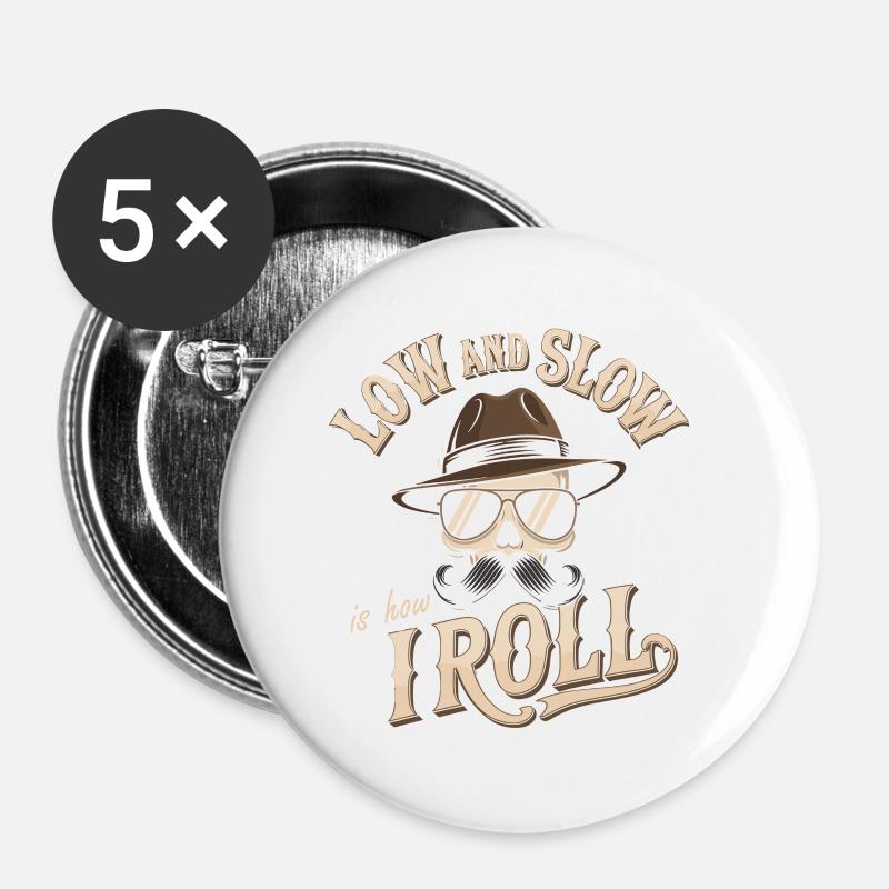 Low and Slow Roll BBQ Motif - Buttons small 1''/25 mm (5-pack) - white