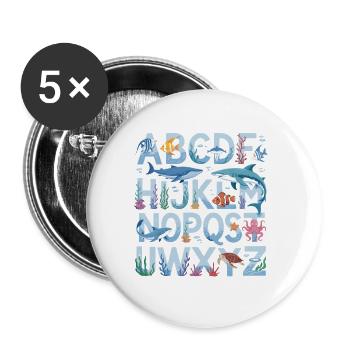 ABC Underwater World Alphabet Learning Fun for - Buttons small 1''/25 mm (5-pack) - white - Front