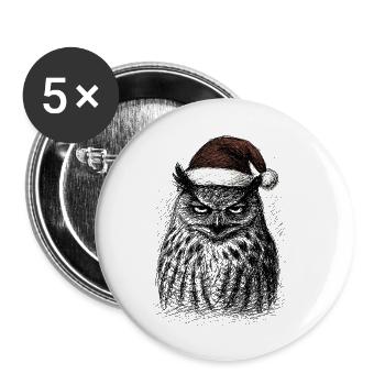 Tired Christmas Owl - Buttons small 1''/25 mm (5-pack) - white - Front
