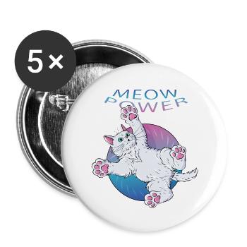 Meow Power Cat With Neon Text - Buttons small 1''/25 mm (5-pack) - white - Front