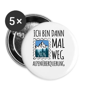 Alpen Überquerung 2026 - Wandern - Buttons klein 25 mm (5er Pack) - Weiß - Vorne