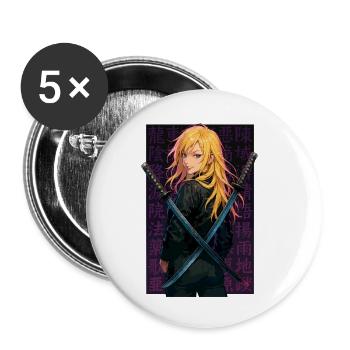 Blonder Samurai Mit Gekreuzten Klingen Kreuzung - Buttons klein 25 mm (5er Pack) - Weiß - Vorne