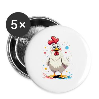 Colorful chicken motif - Buttons small 1''/25 mm (5-pack) - white - Front