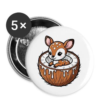 Süßer Reh Hirsch Cartoon Palme Frucht Kokosnuss - Lot de 5 petits badges (25 mm) - blanc - Devant
