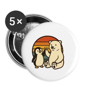 Eisbär und Pinguin - Buttons klein 25 mm (5er Pack) - Weiß - Vorne