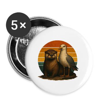 Otter Möwe Retro Tierfreunde - Buttons klein 25 mm (5er Pack) - Weiß - Vorne