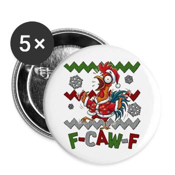 Pull de Noël moche F-CAW-F Poulet - Lot de 5 petits badges (25 mm) - blanc - Devant