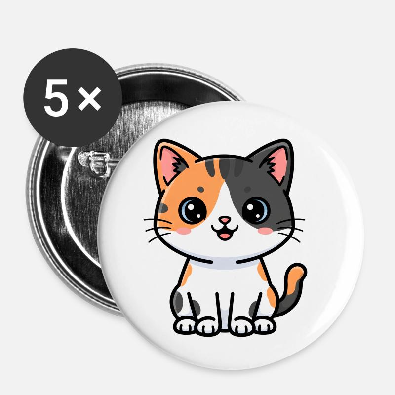 Calico Kitty Charm - Buttons small 1''/25 mm (5-pack) - white