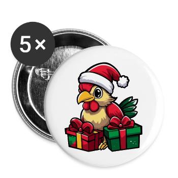 Cadeaux de Noël du Coq - Lot de 5 petits badges (25 mm) - blanc - Devant