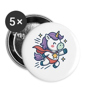 Super Licorne mignonne, chemise de course, enfants - Lot de 5 petits badges (25 mm) - blanc - Devant