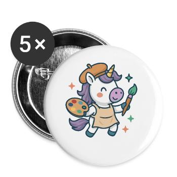 Creative Unicorn Painter, Art and Colors - Buttons small 1''/25 mm (5-pack) - white - Front