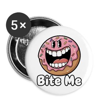 Dessin animé Mords-moi le beignet - Lot de 5 petits badges (25 mm) - blanc - Devant