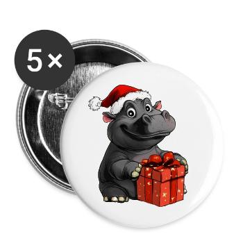Nilpferde Weihnachten - Buttons klein 25 mm (5er Pack) - Weiß - Vorne