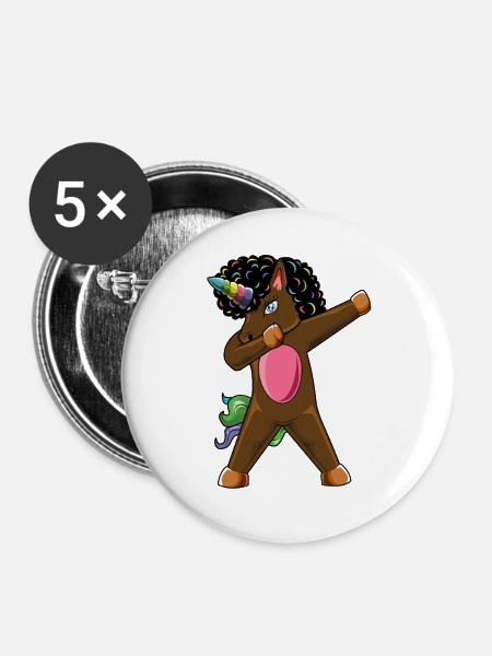Einhorn-Afro-Haare Dabbing Regenbogen-Niedliches Kinderdesign - Buttons klein 25 mm (5er Pack) - Weiß