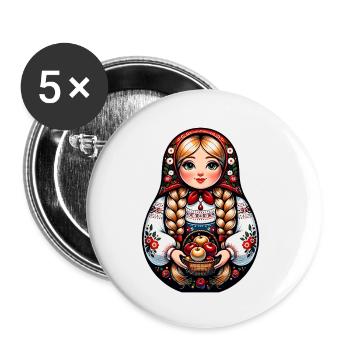  Matroschka auf russisch Matryoshka Doll Russian - Buttons klein 25 mm (5er Pack) - Weiß - Vorne