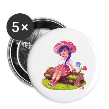 Fille Champignon dans une Forêt - Lot de 5 petits badges (25 mm) - blanc - Devant