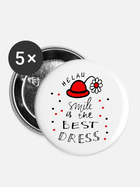 Karneval Helau - Buttons klein 25 mm (5er Pack) - Weiß