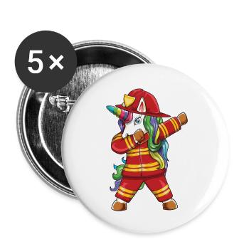 Pompier licorne en tamponnage, Papa Premier intervenant Gi - Lot de 5 petits badges (25 mm) - blanc - Devant