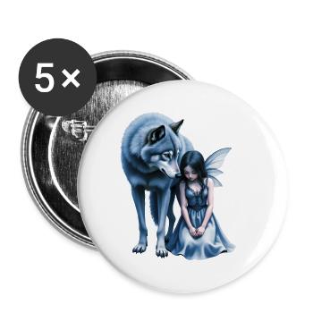 Loup Bleu et Fée de la Nuit - Lot de 5 petits badges (25 mm) - blanc - Devant