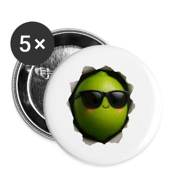 Limette mit Sonnenbrille Maskottchen - Buttons klein 25 mm (5er Pack) - Weiß - Vorne