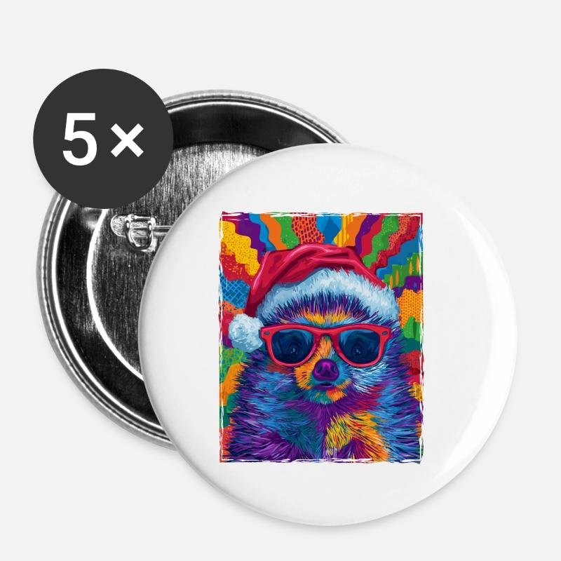 Hedgehog Christmas Portrait - Buttons small 1''/25 mm (5-pack) - white